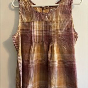 Toad&Co Women's Sleeveless Plaid Tank - Burgundy and Mustard